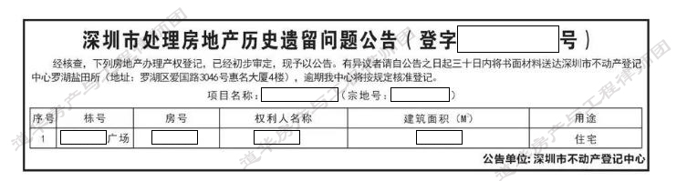 深圳房地产历史遗留问题公告